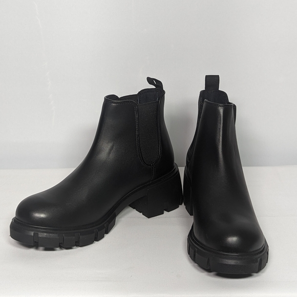 NEW Steve Madden Womens Leather Howler Chunky Heel Ankle Boot Sz 9 black - Picture 2 of 3